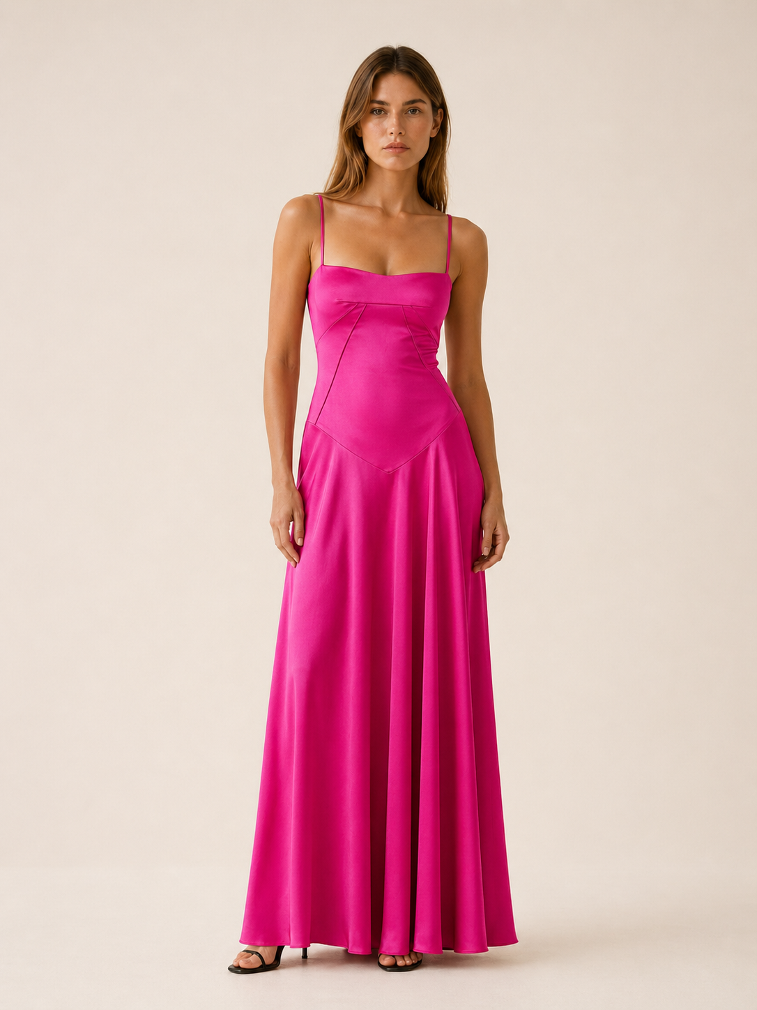 Marcella | Satin Corset Maxi Dress with Lace Up Back