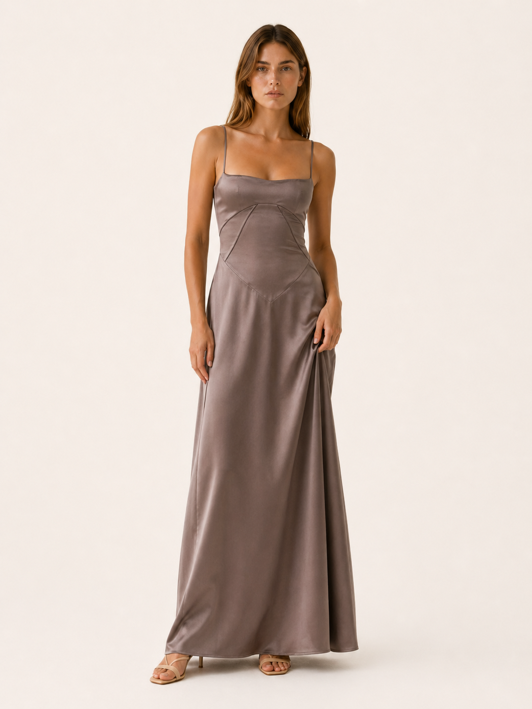 Marcella | Satin Corset Maxi Dress with Lace Up Back