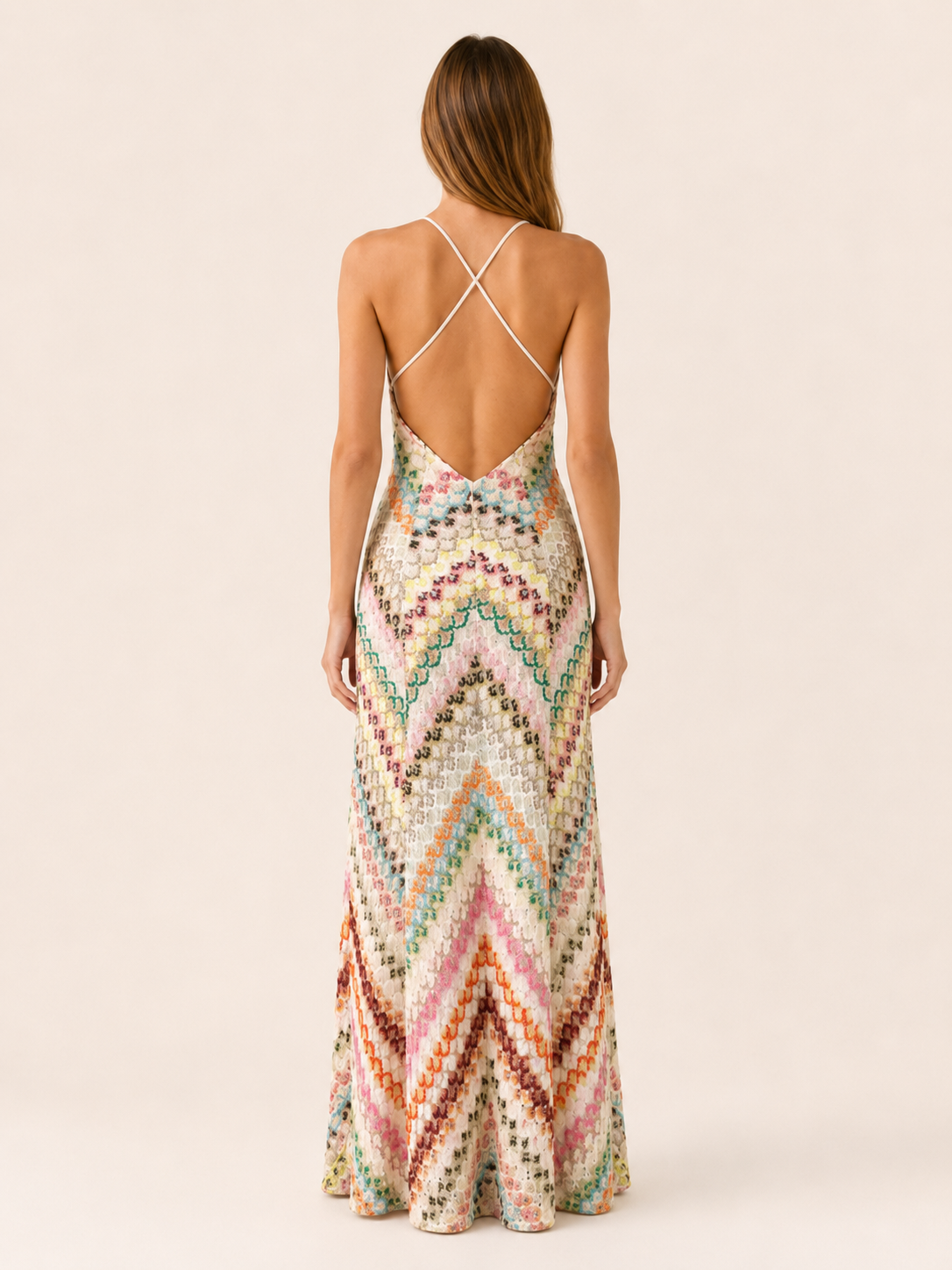 Maren | Crochet Maxi Dress with Chevron Pattern and V Neck