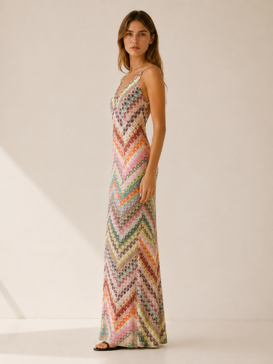 Maren | Crochet Maxi Dress with Chevron Pattern and V Neck