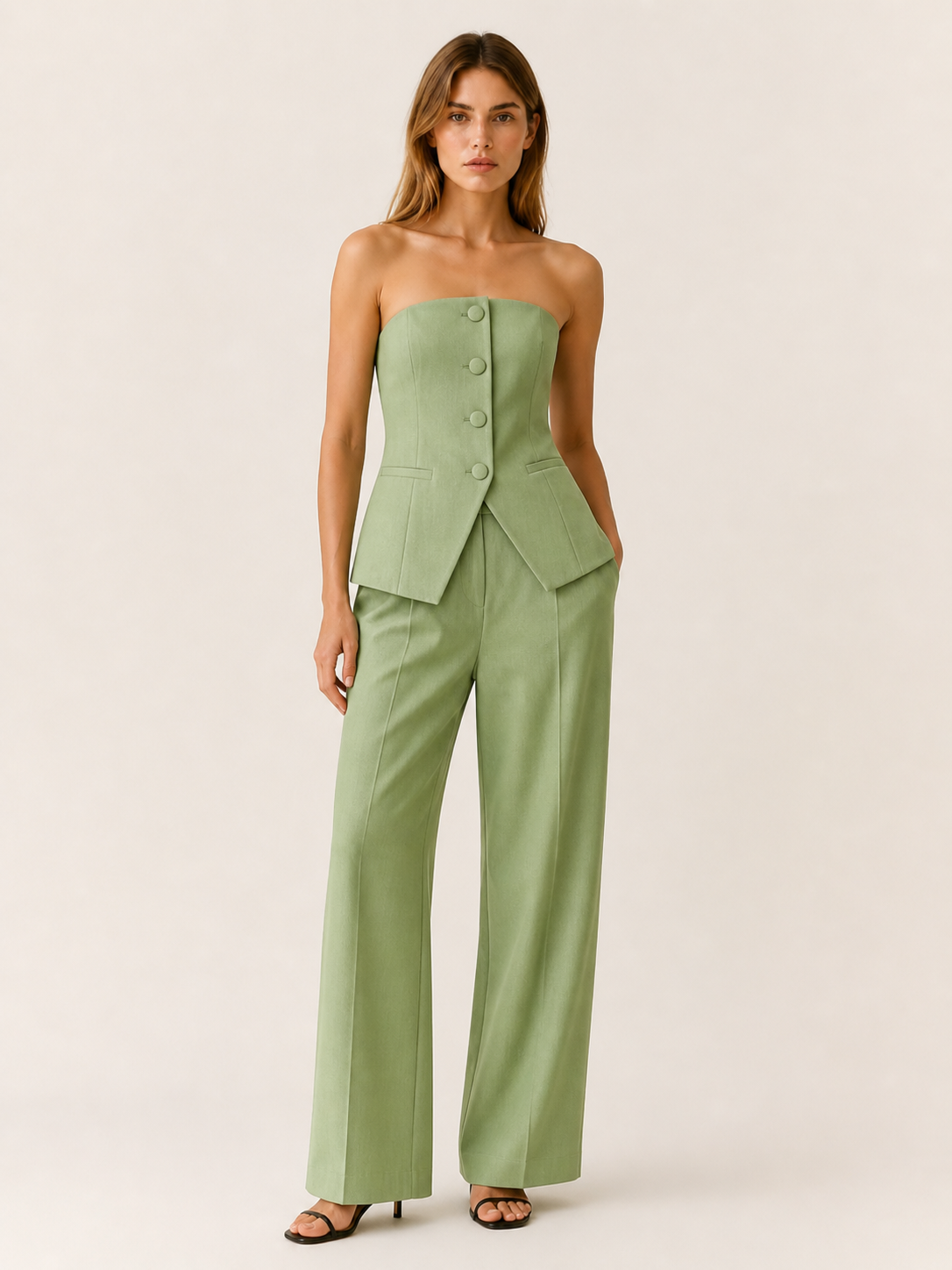 Maribel | Strapless Two Piece Set with Wide Leg Trousers