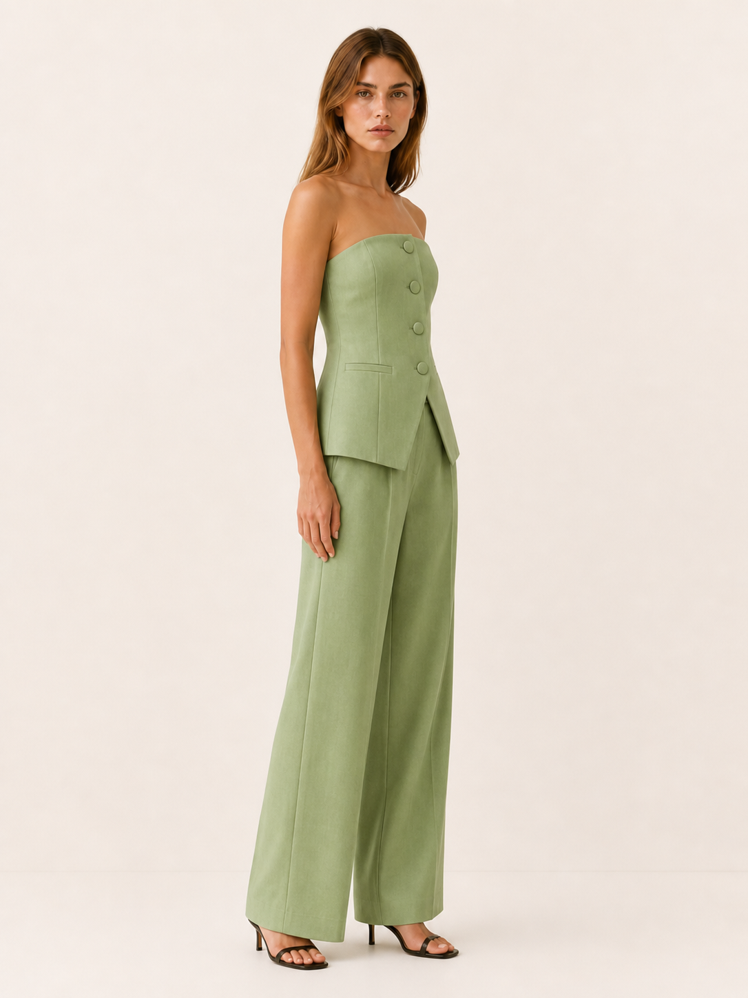 Maribel | Strapless Two Piece Set with Wide Leg Trousers
