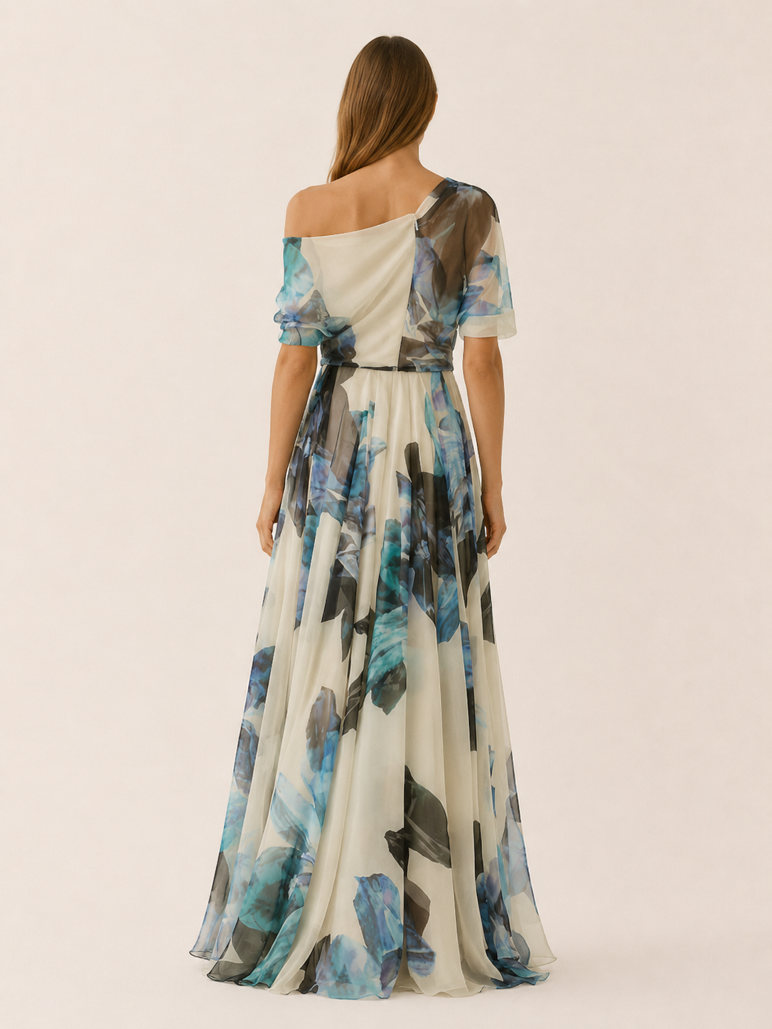 Marietta | Chiffon Maxi Dress with Asymmetrical Neckline