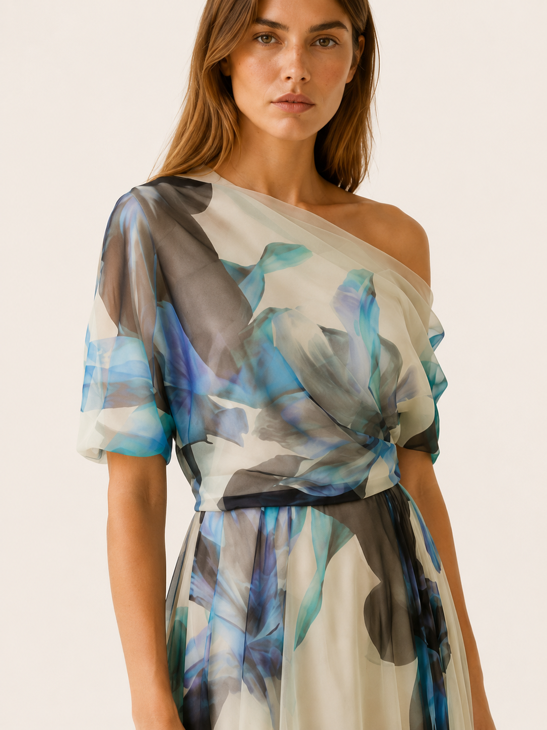Marietta | Chiffon Maxi Dress with Asymmetrical Neckline