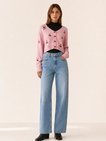 Maris | Cropped Cherry Cardigan with Button Front