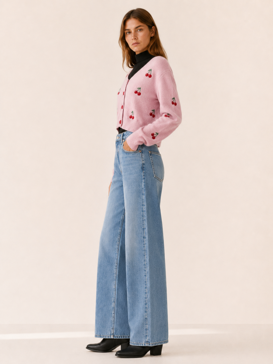 Maris | Cropped Cherry Cardigan with Button Front