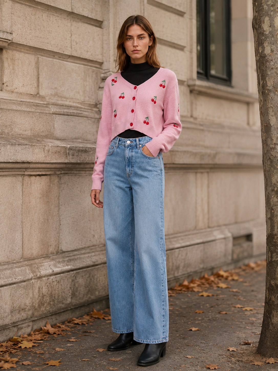 Maris | Cropped Cherry Cardigan with Button Front