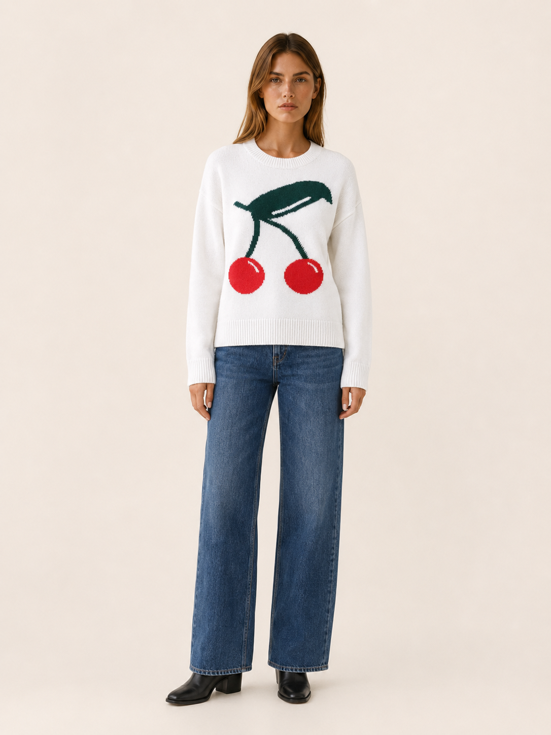 Maristela | Round Neck Jumper with Cherry Detail