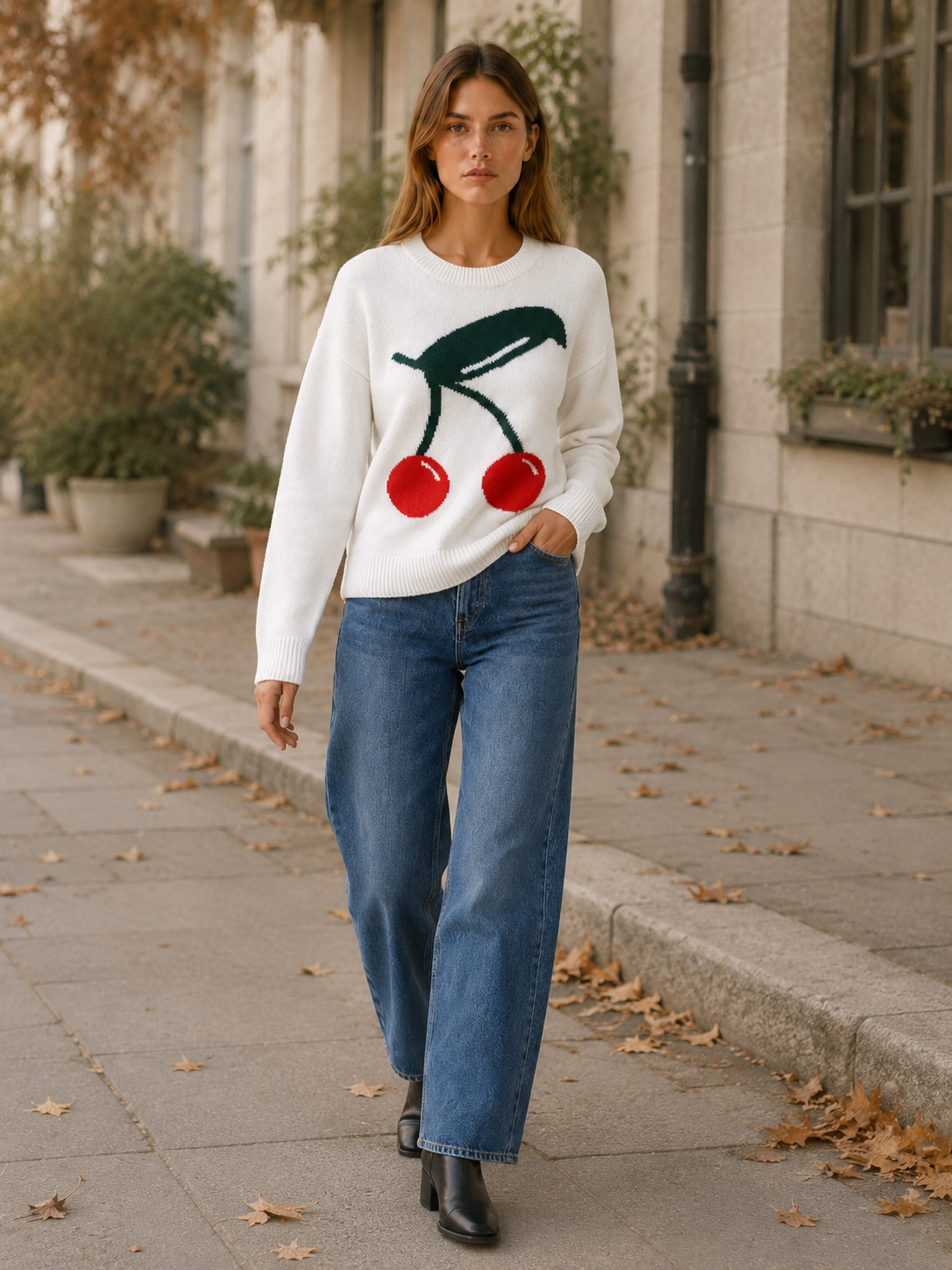 Maristela | Round Neck Jumper with Cherry Detail