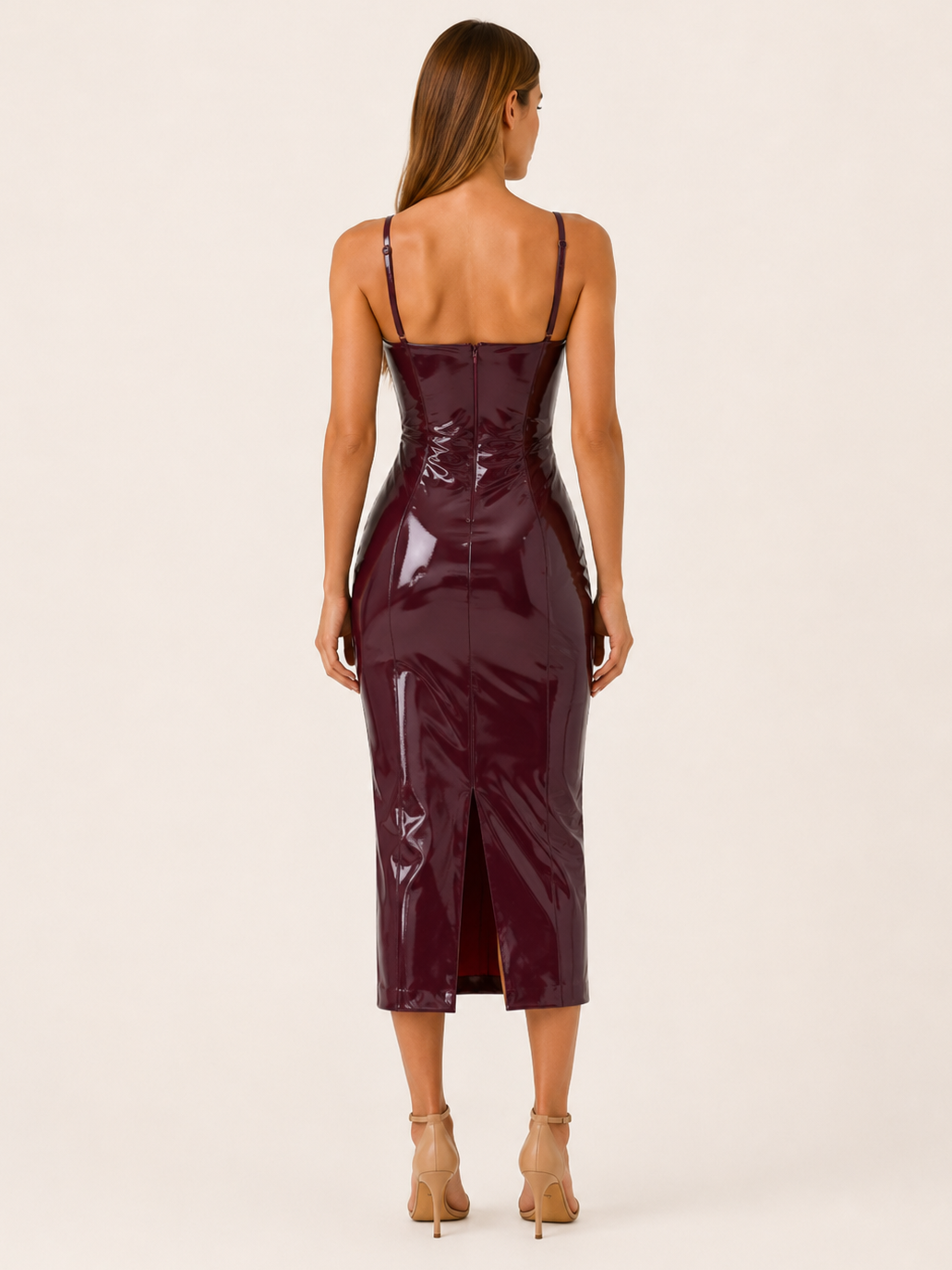 Marnie | Vinyl Bodycon Midi Dress with Structured Cups