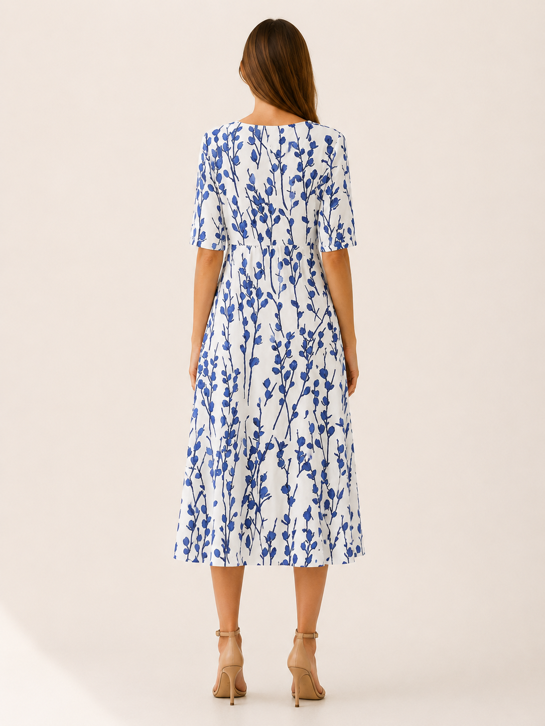 Melina | Botanical Print Midi Dress with Pockets