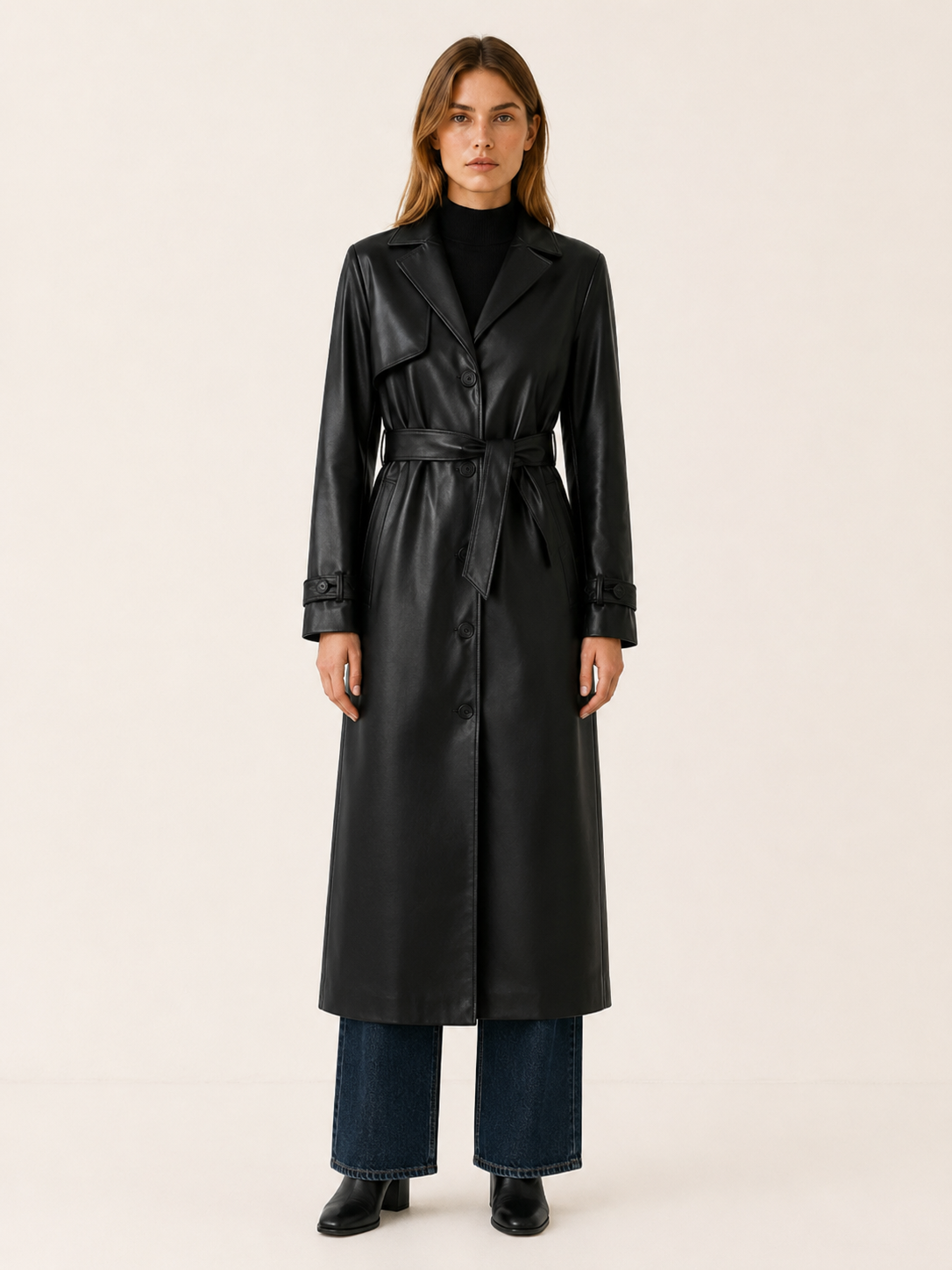 Meliora | Long Trench Coat with Belted Waist and Button Front