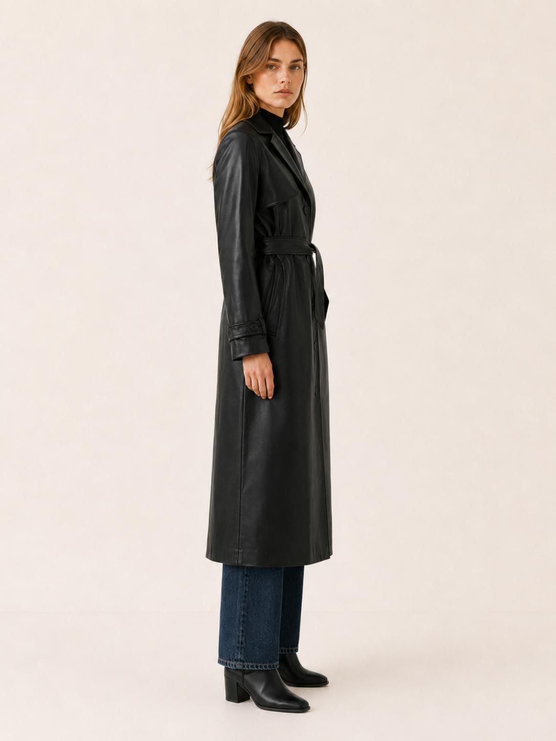 Meliora | Long Trench Coat with Belted Waist and Button Front