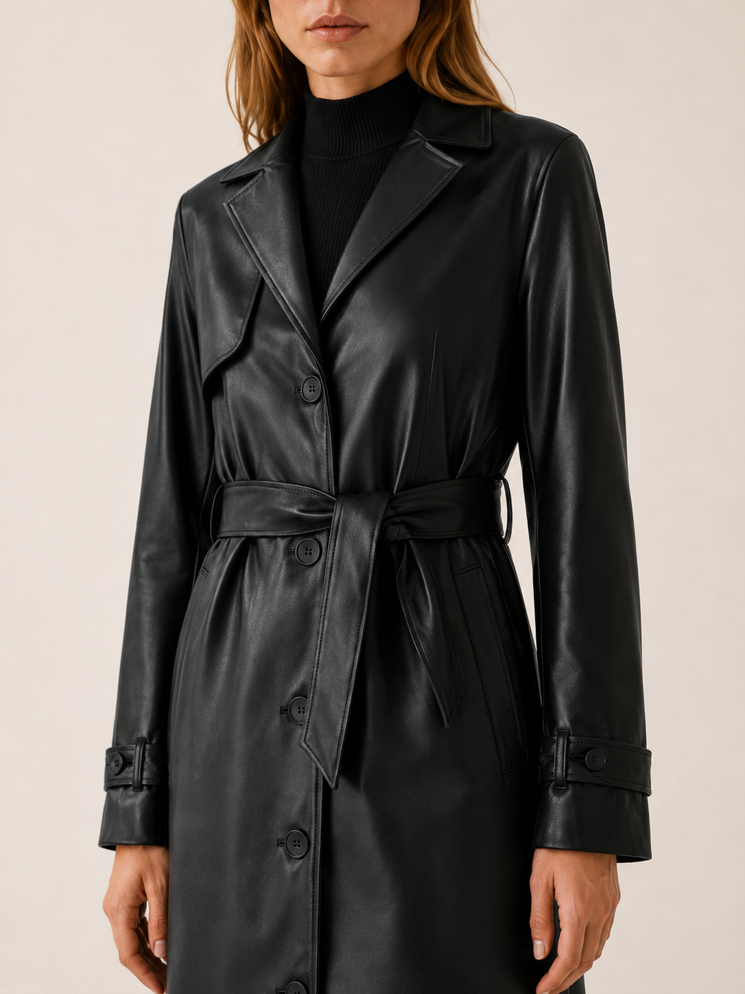 Meliora | Long Trench Coat with Belted Waist and Button Front