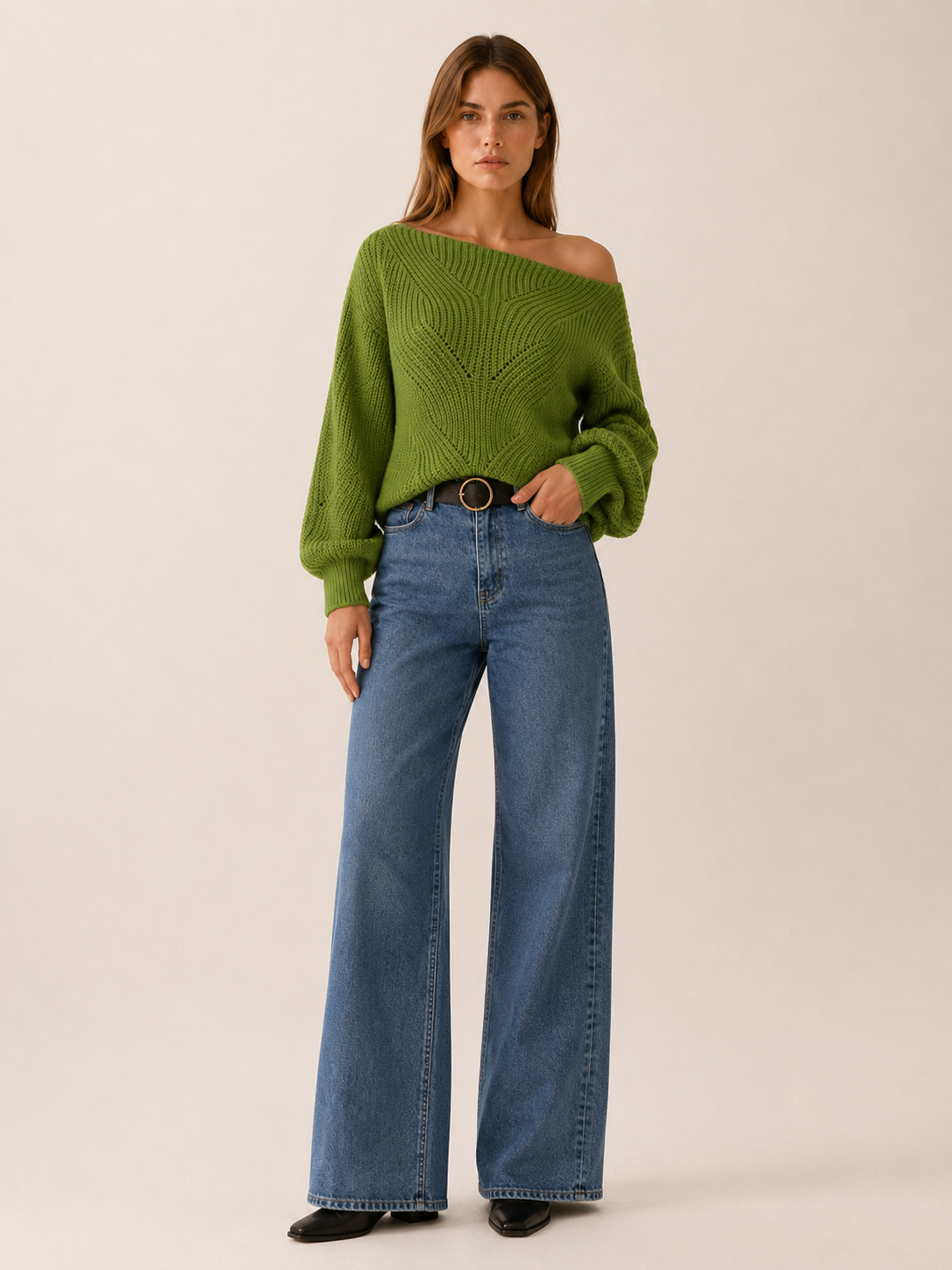 Meliora | V-Neck Jumper with Openwork Detail and Balloon Sleeves