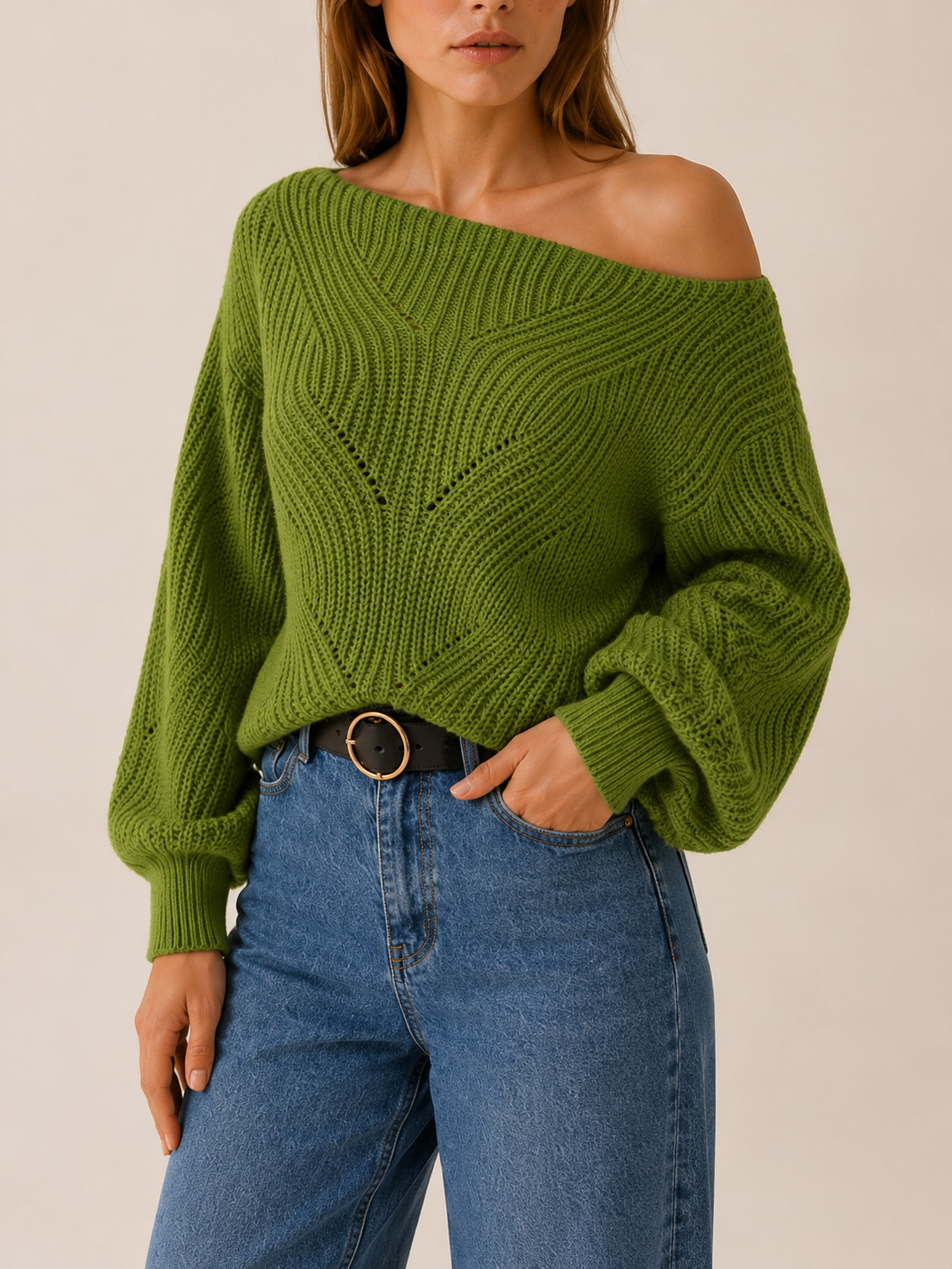 Meliora | V-Neck Jumper with Openwork Detail and Balloon Sleeves