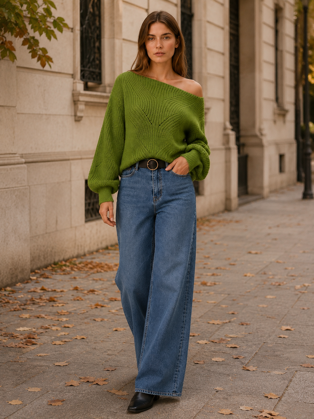 Meliora | V-Neck Jumper with Openwork Detail and Balloon Sleeves