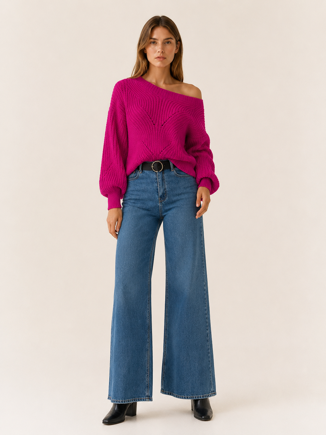 Meliora | V-Neck Jumper with Openwork Detail and Balloon Sleeves