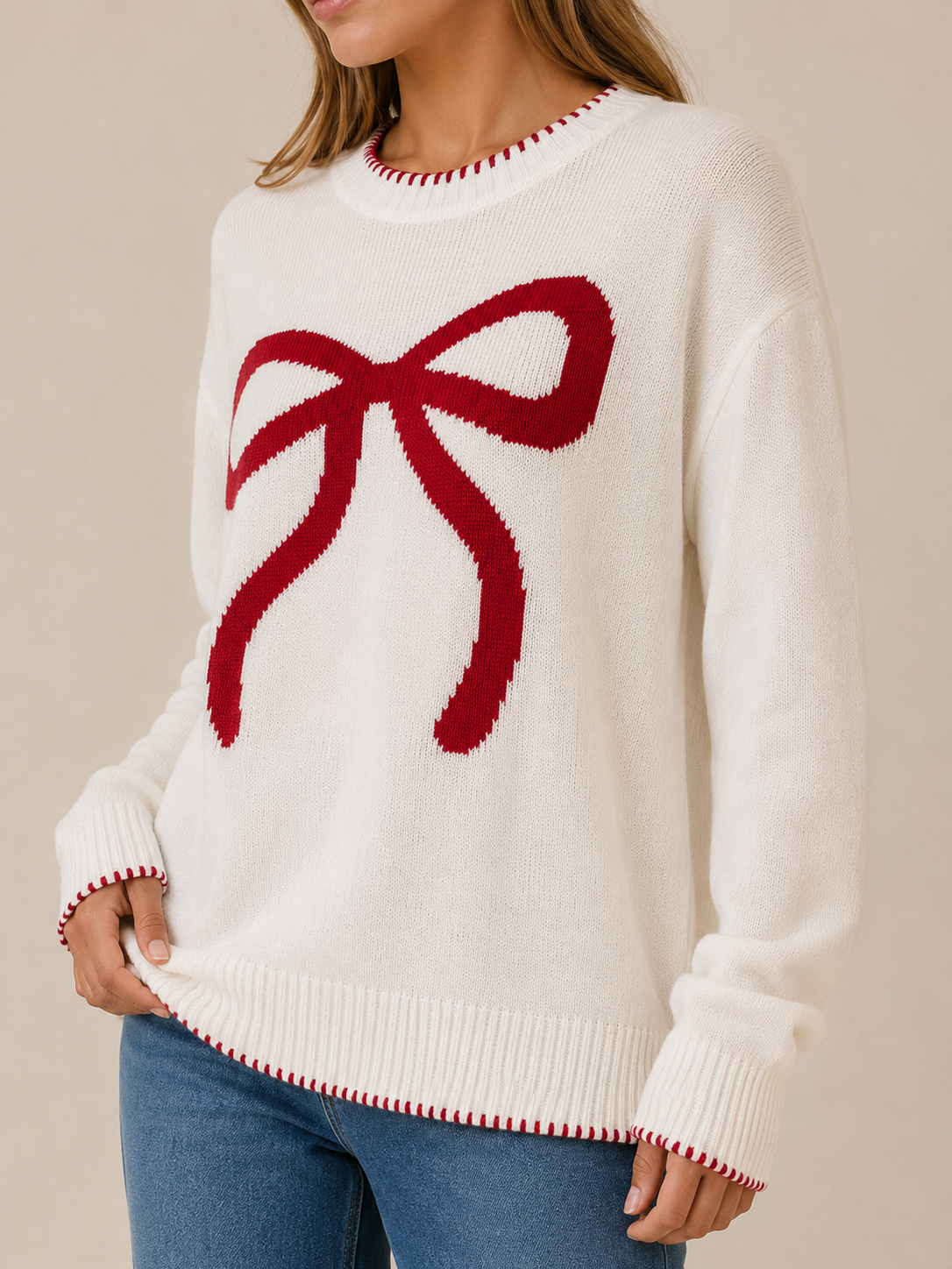 Melusine | Round Neck Jumper with Bow Detail