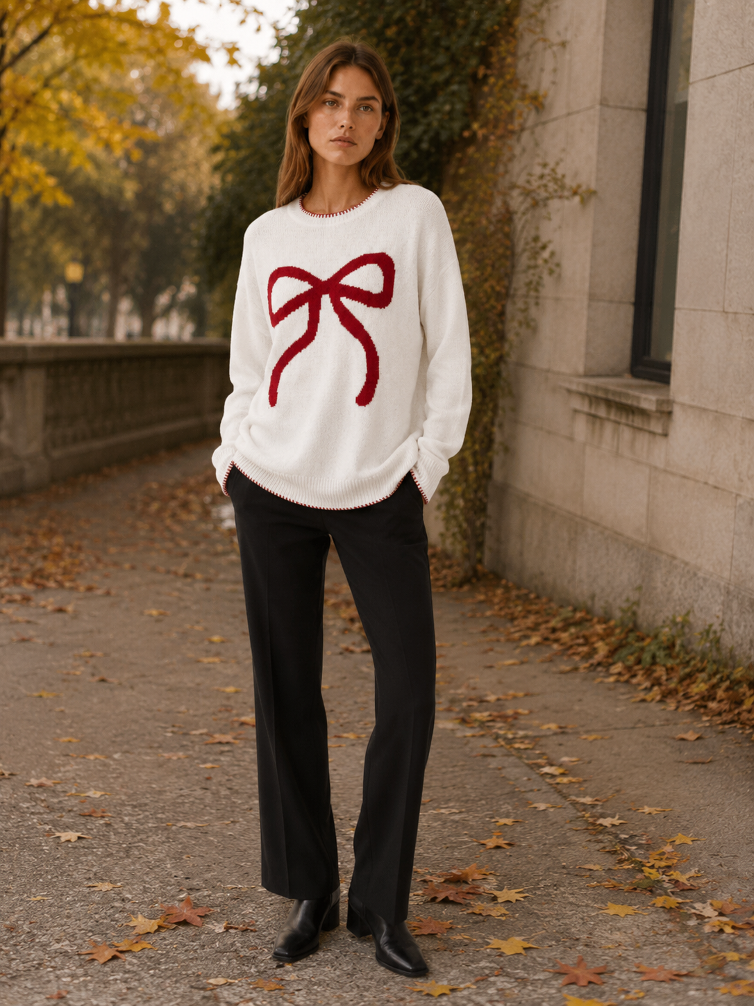 Melusine | Round Neck Jumper with Bow Detail