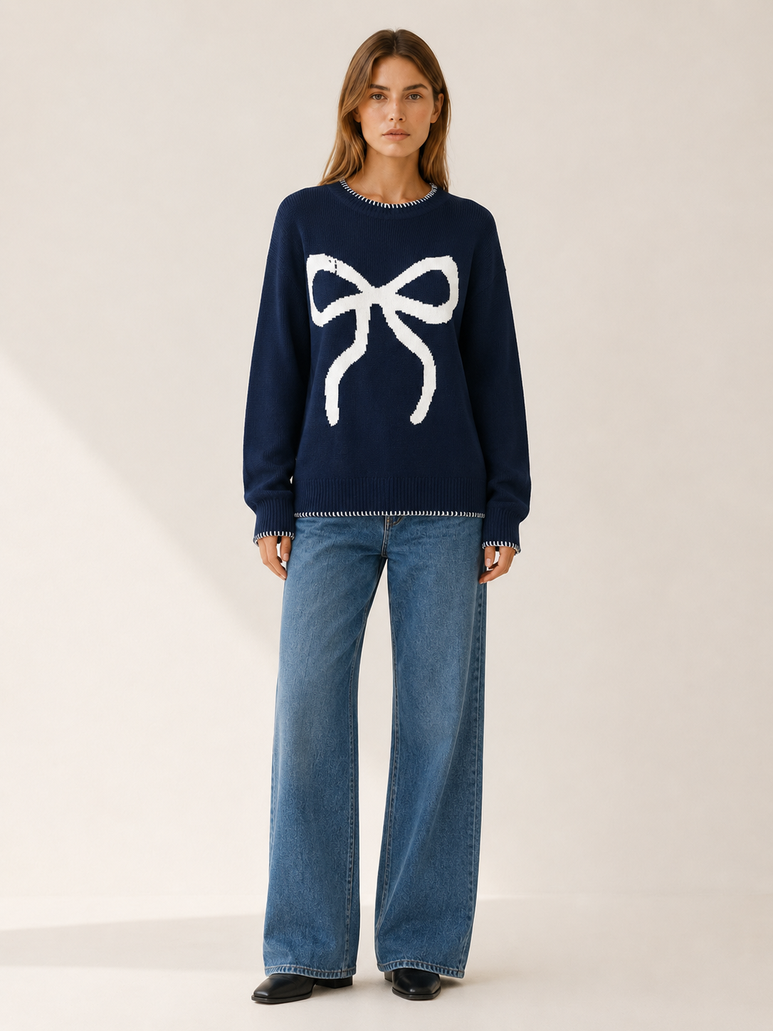 Melusine | Round Neck Jumper with Bow Detail