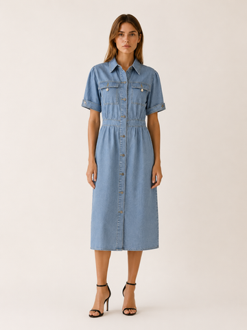 Merritt | Denim Midi Dress with Relaxed Fit Day-to-Evening Wear