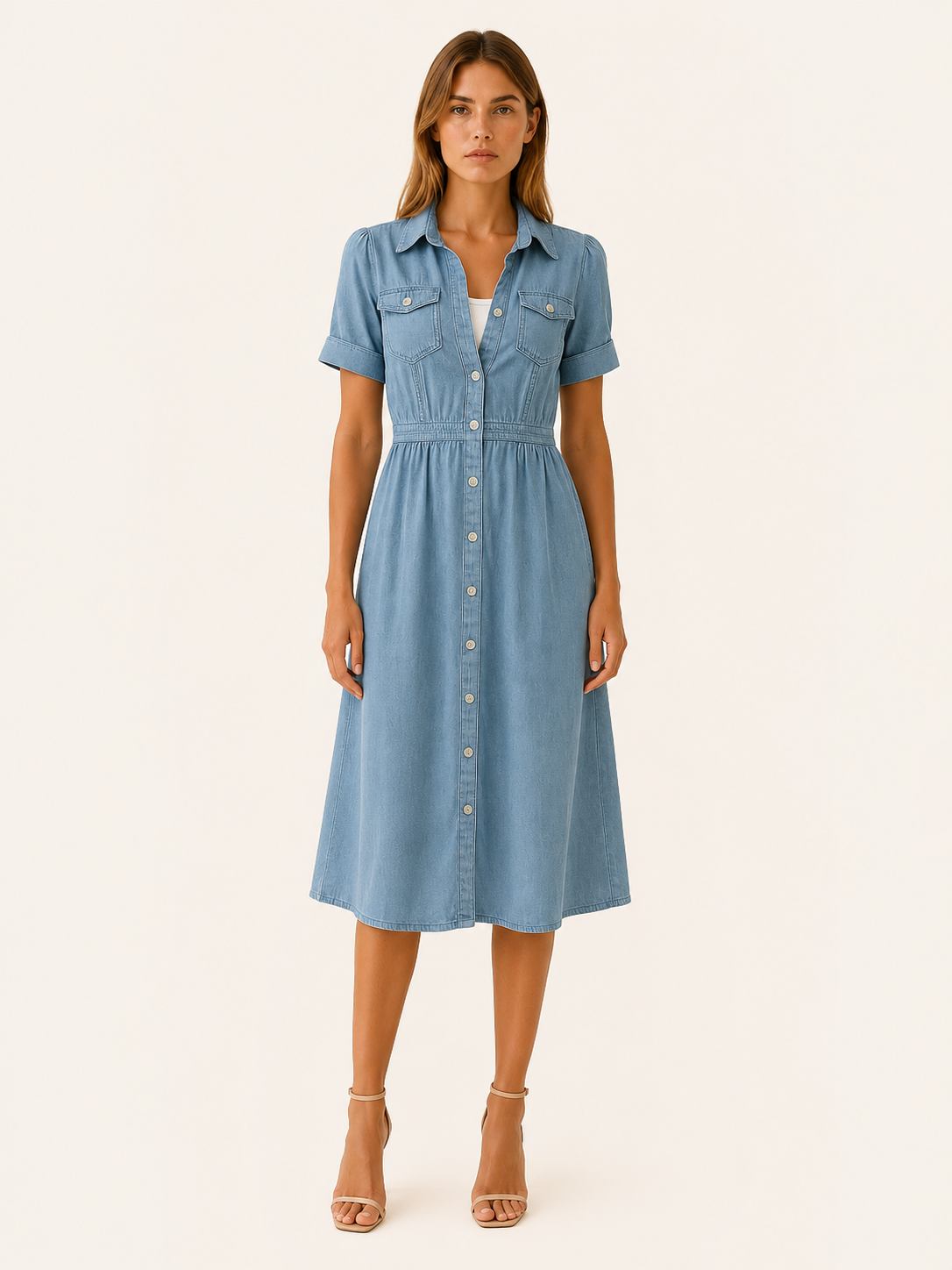 Merritt | Denim Midi Dress with Relaxed Fit Day-to-Evening Wear