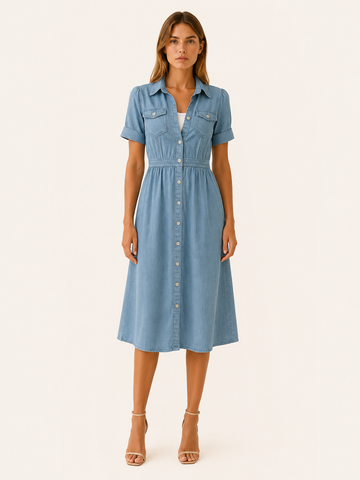 Merritt | Denim Midi Dress with Relaxed Fit Day-to-Evening Wear