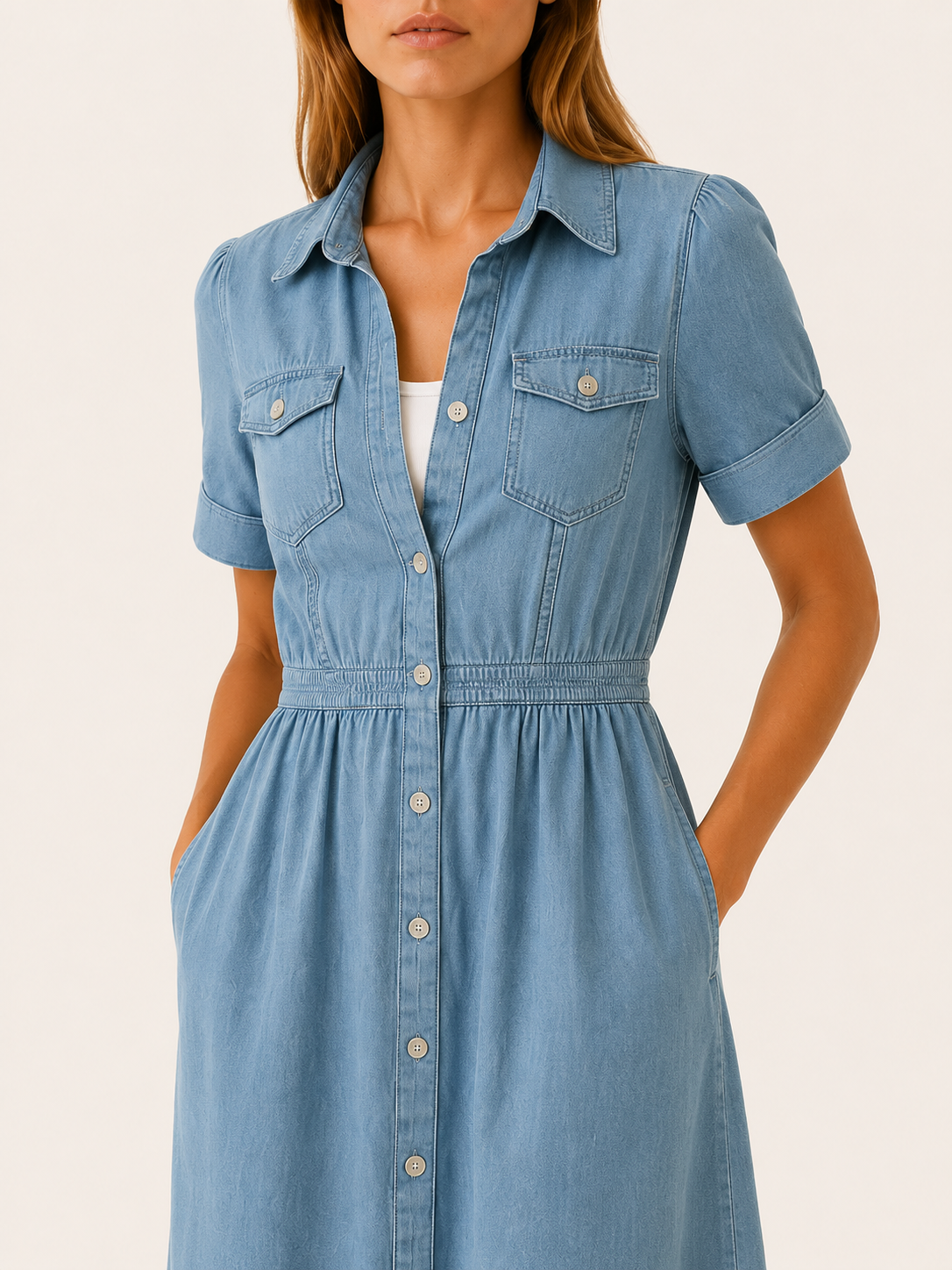 Merritt | Denim Midi Dress with Relaxed Fit Day-to-Evening Wear