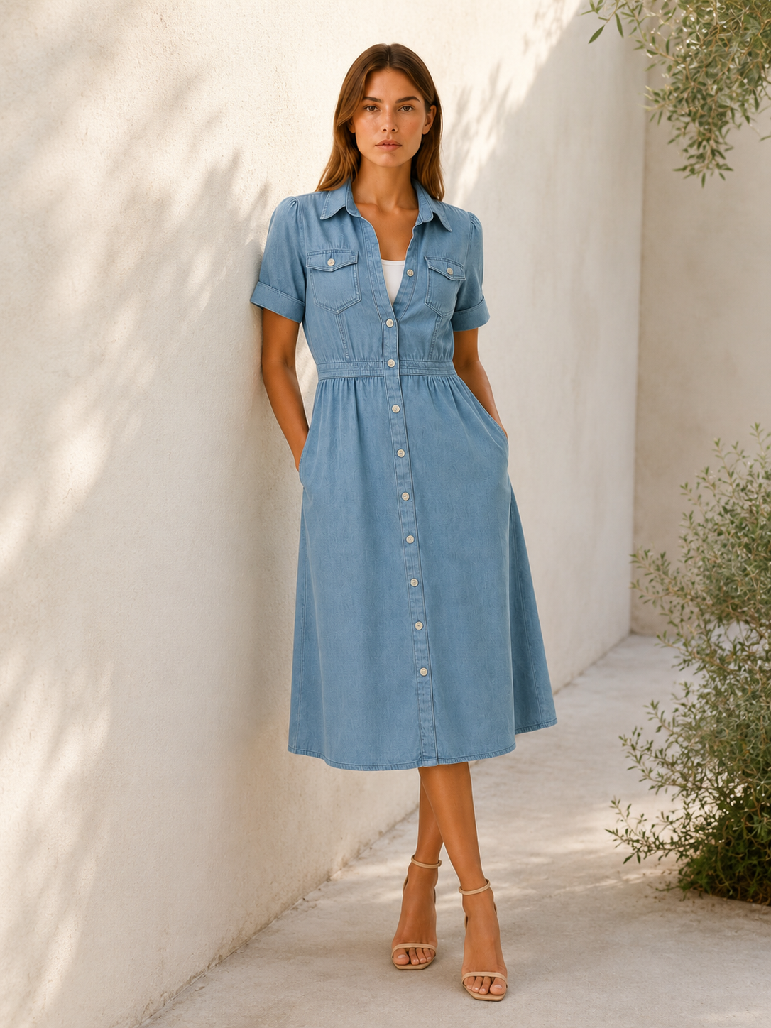 Merritt | Denim Midi Dress with Relaxed Fit Day-to-Evening Wear