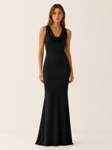 Mireen | Satin Maxi Dress with Cowl Neck Wedding Guest Dress