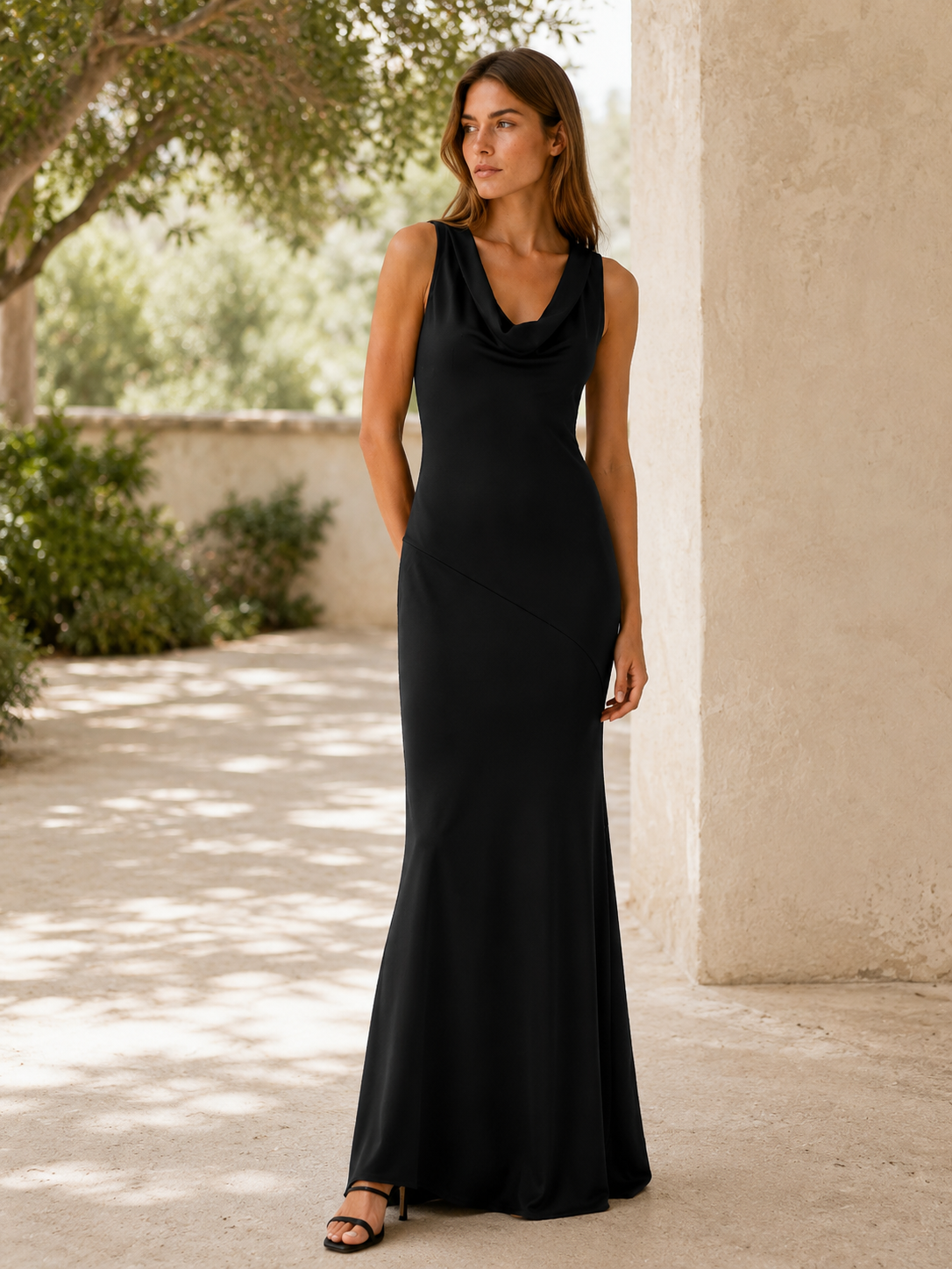 Mireen | Satin Maxi Dress with Cowl Neck Wedding Guest Dress