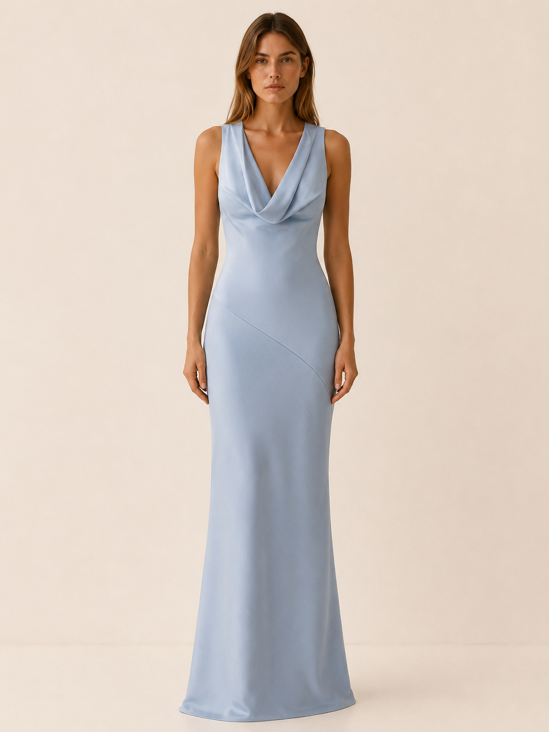 Mireen | Satin Maxi Dress with Cowl Neck Wedding Guest Dress