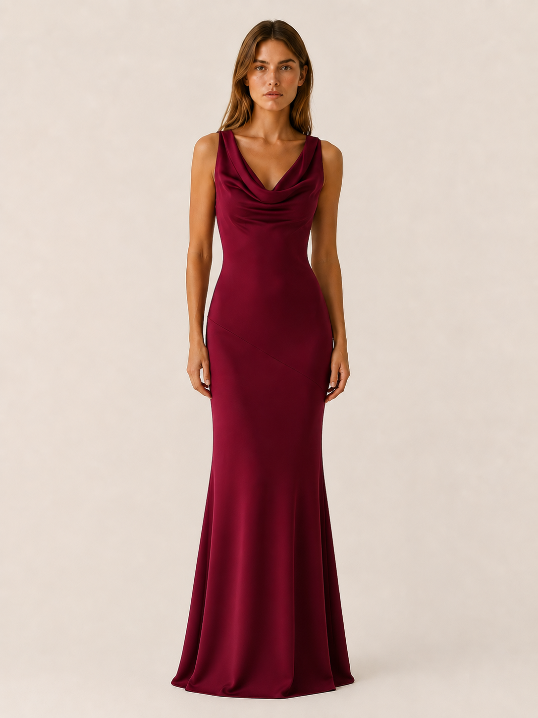 Mireen | Satin Maxi Dress with Cowl Neck Wedding Guest Dress