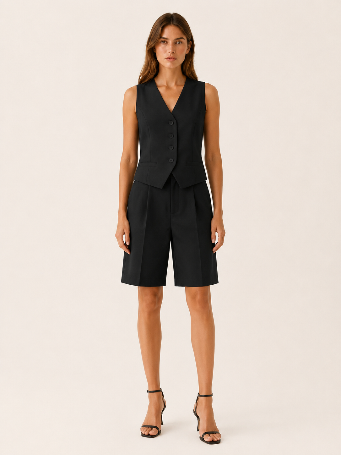 Mirela | Vest Shorts Set with Button Front