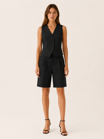 Mirela | Vest Shorts Set with Button Front