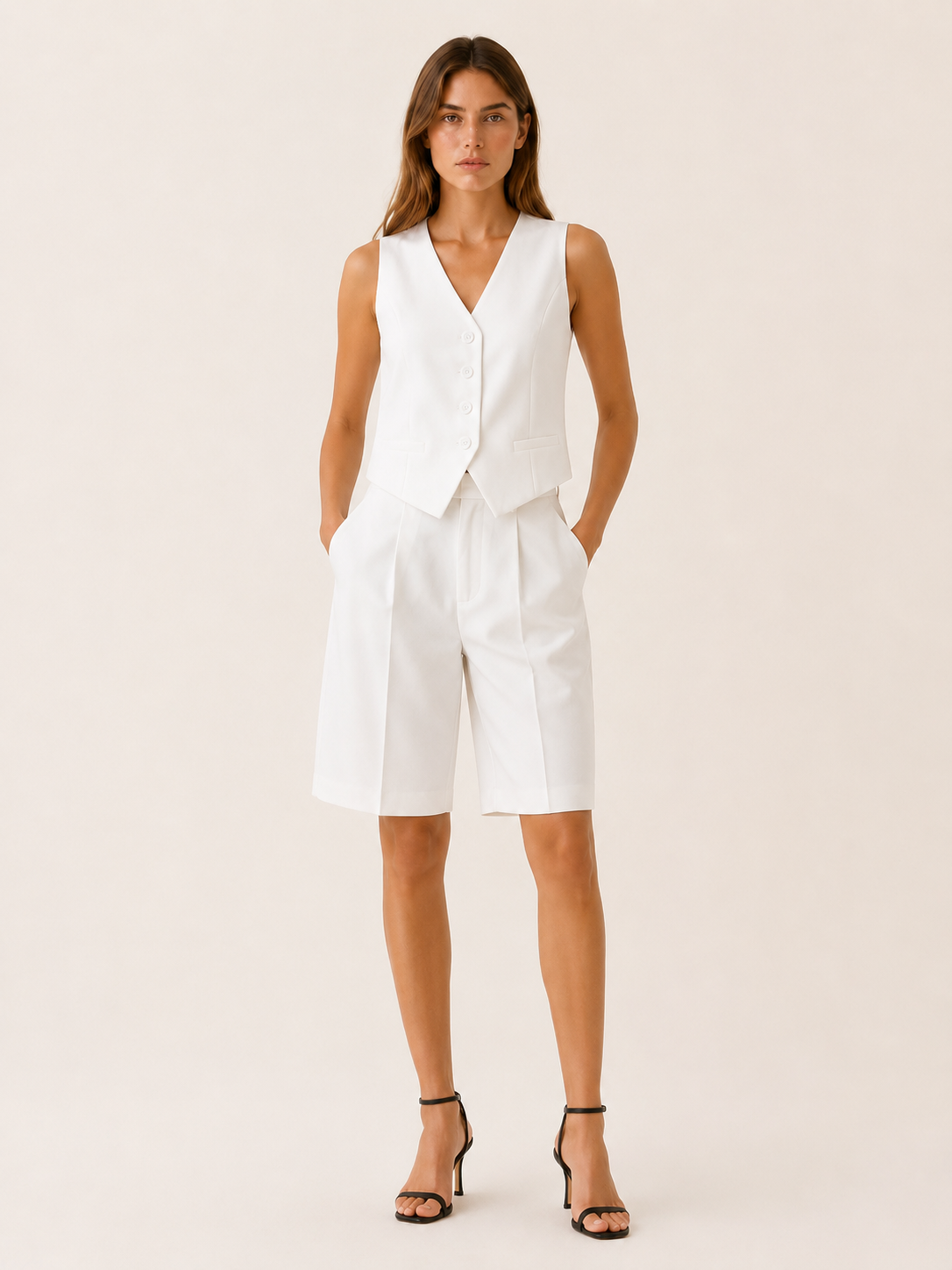 Mirela | Vest Shorts Set with Button Front