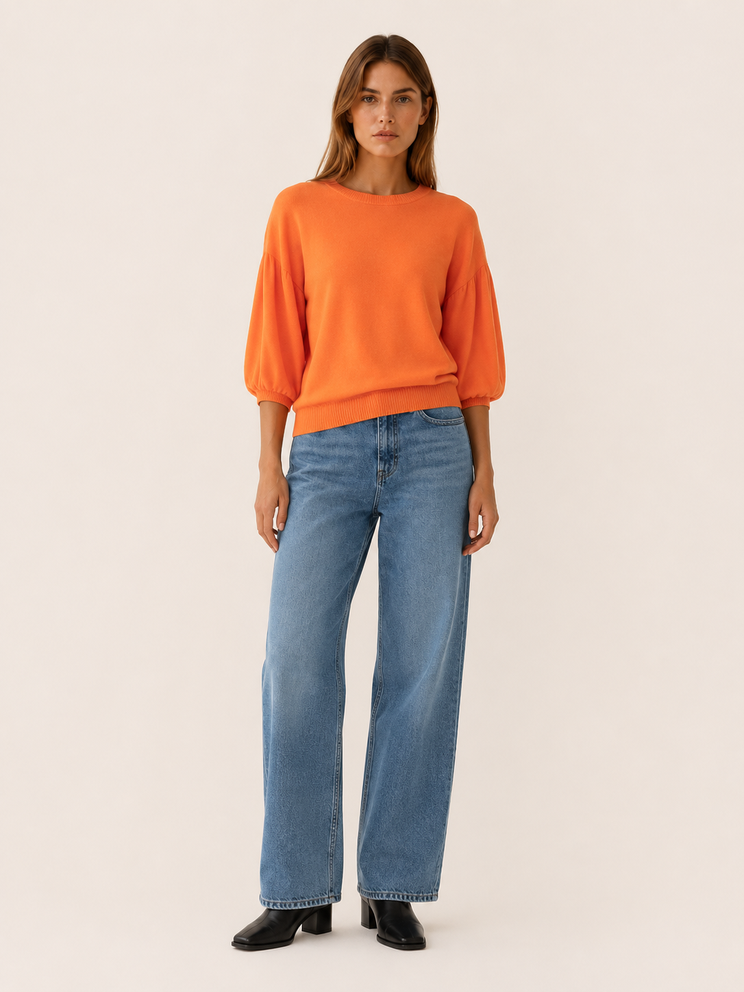 Mirelda | Round Neck Jumper with Balloon Sleeves and Relaxed Fit