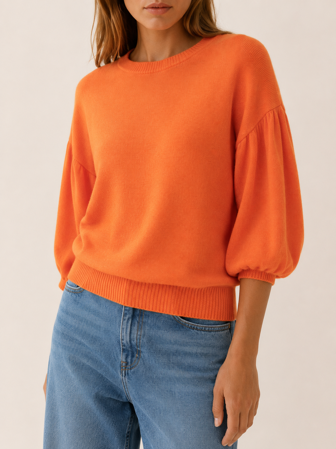 Mirelda | Round Neck Jumper with Balloon Sleeves and Relaxed Fit
