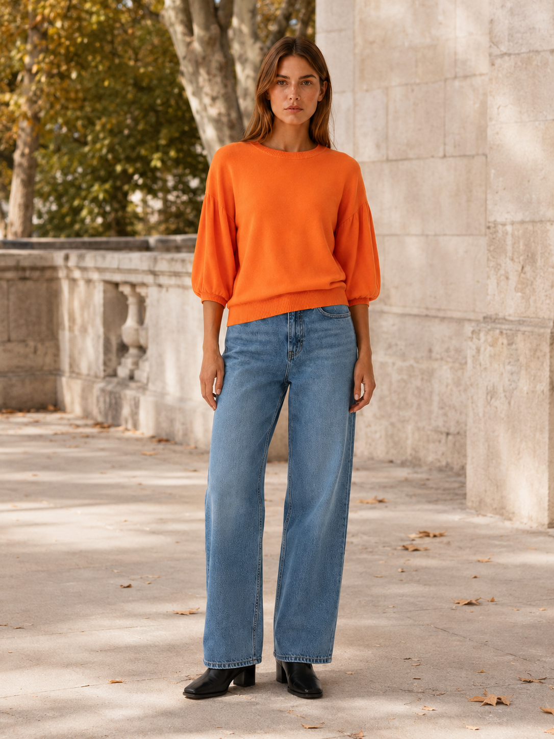 Mirelda | Round Neck Jumper with Balloon Sleeves and Relaxed Fit