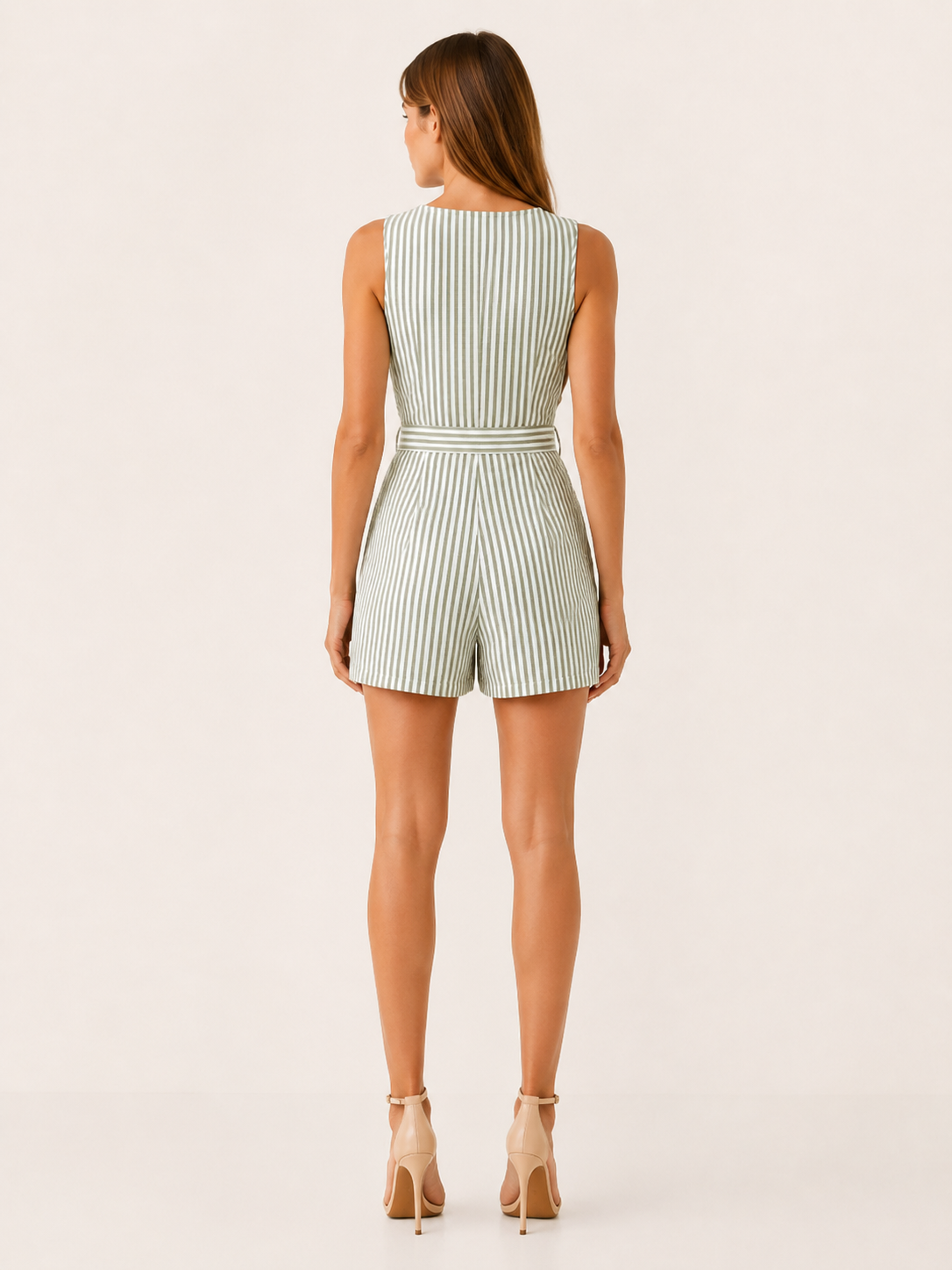 Miriam | Striped Playsuit with Tie Waist Button Front