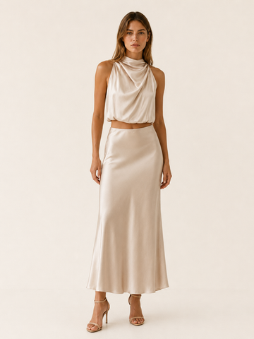Moira | Satin Two Piece Set with Maxi Skirt