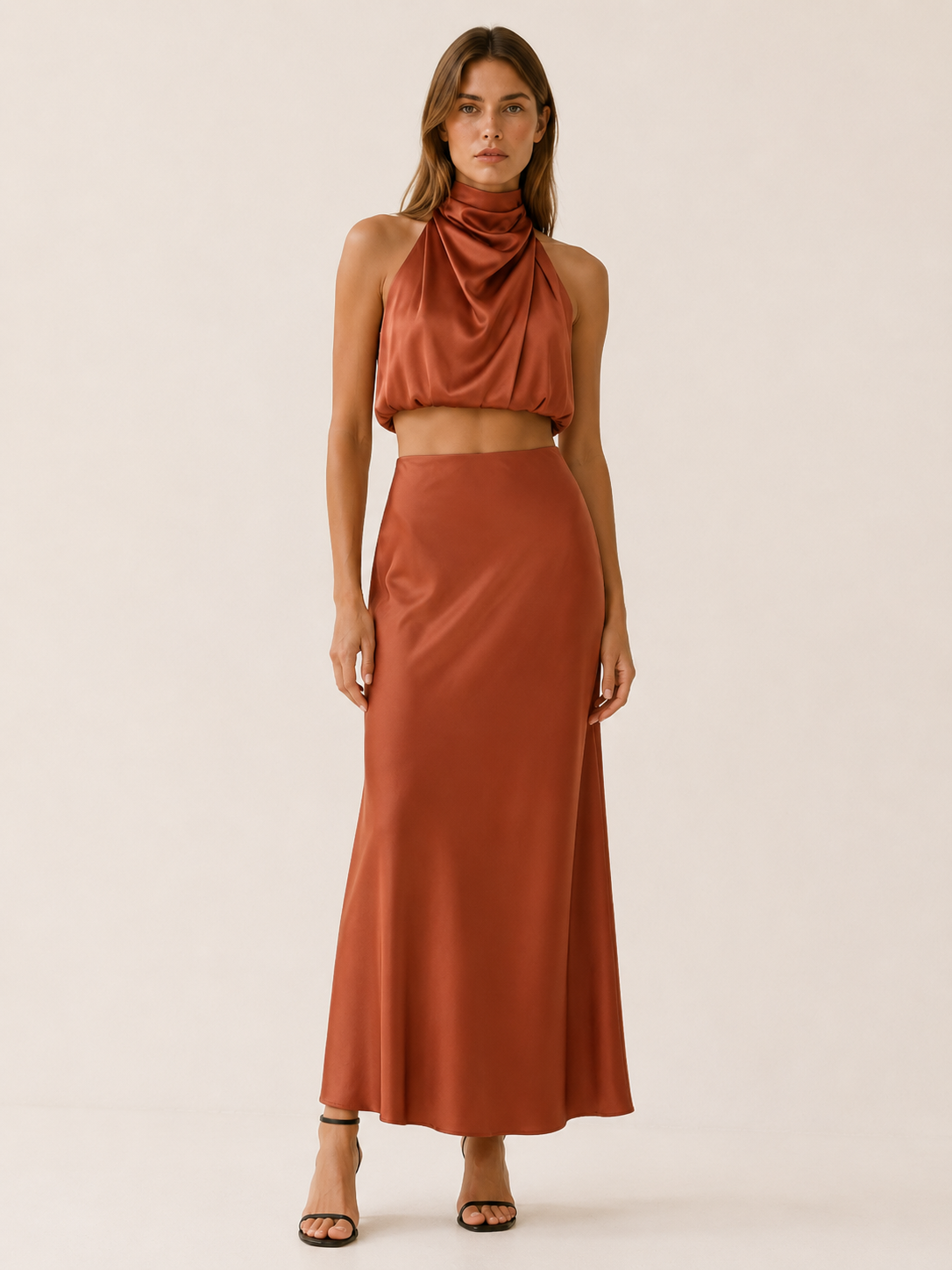 Moira | Satin Two Piece Set with Maxi Skirt