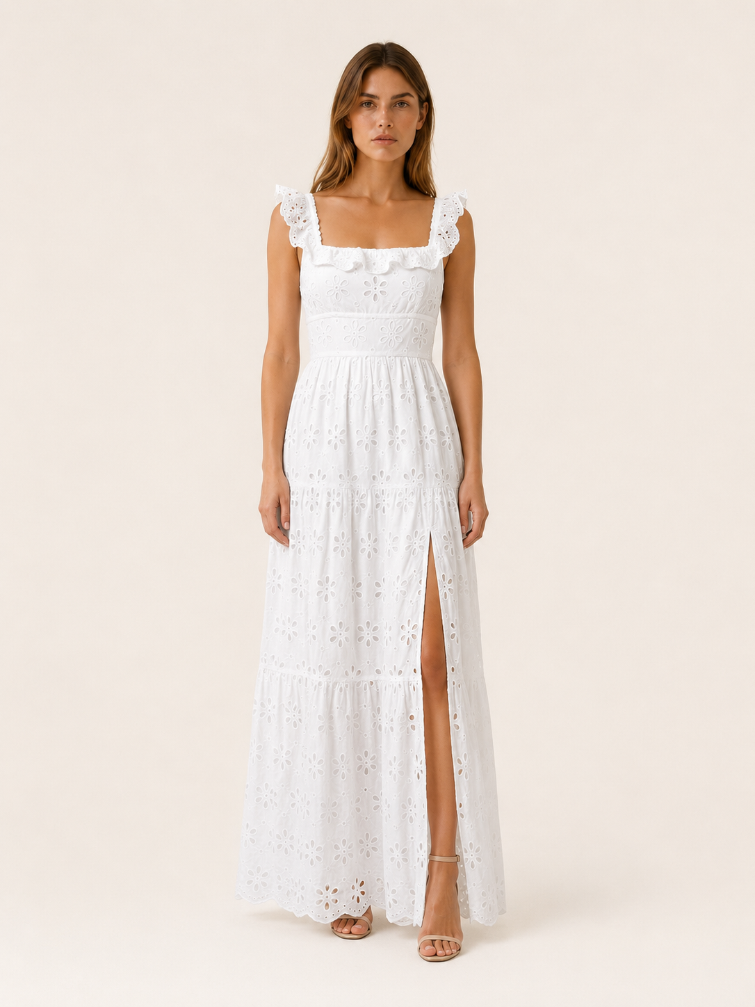 Morvella | Eyelet Maxi Dress with Ruffle Straps