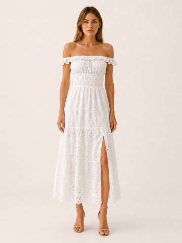 Morvella | Eyelet Maxi Dress with Ruffle Straps