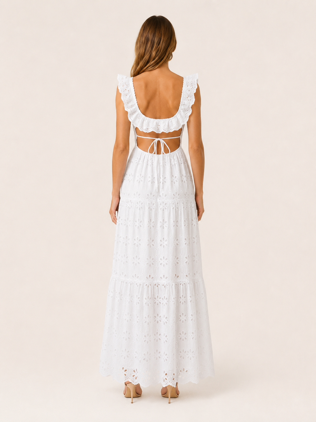Morvella | Eyelet Maxi Dress with Ruffle Straps