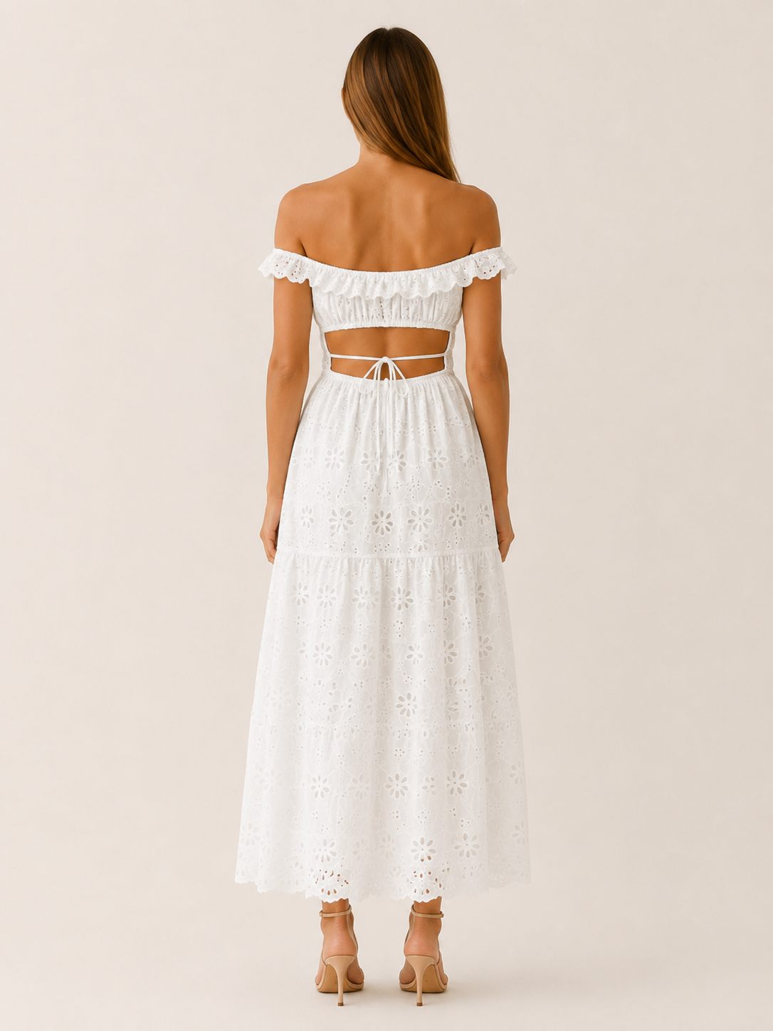 Morvella | Eyelet Maxi Dress with Ruffle Straps