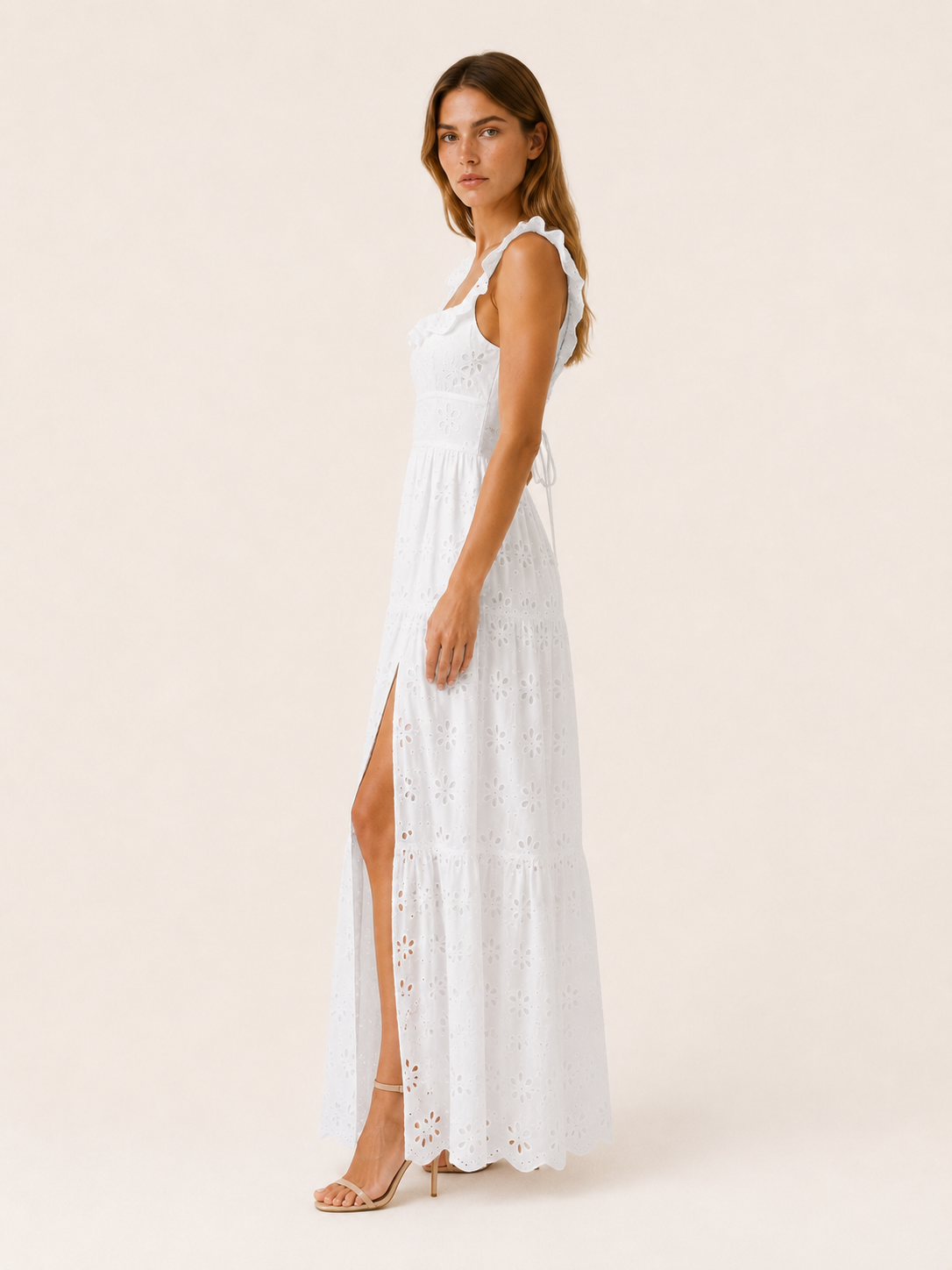 Morvella | Eyelet Maxi Dress with Ruffle Straps