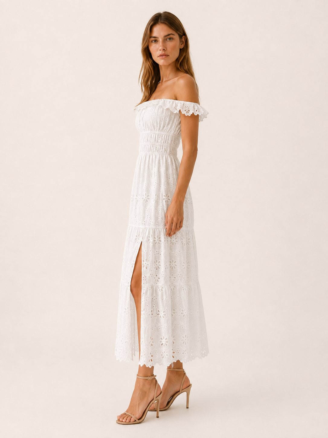 Morvella | Eyelet Maxi Dress with Ruffle Straps