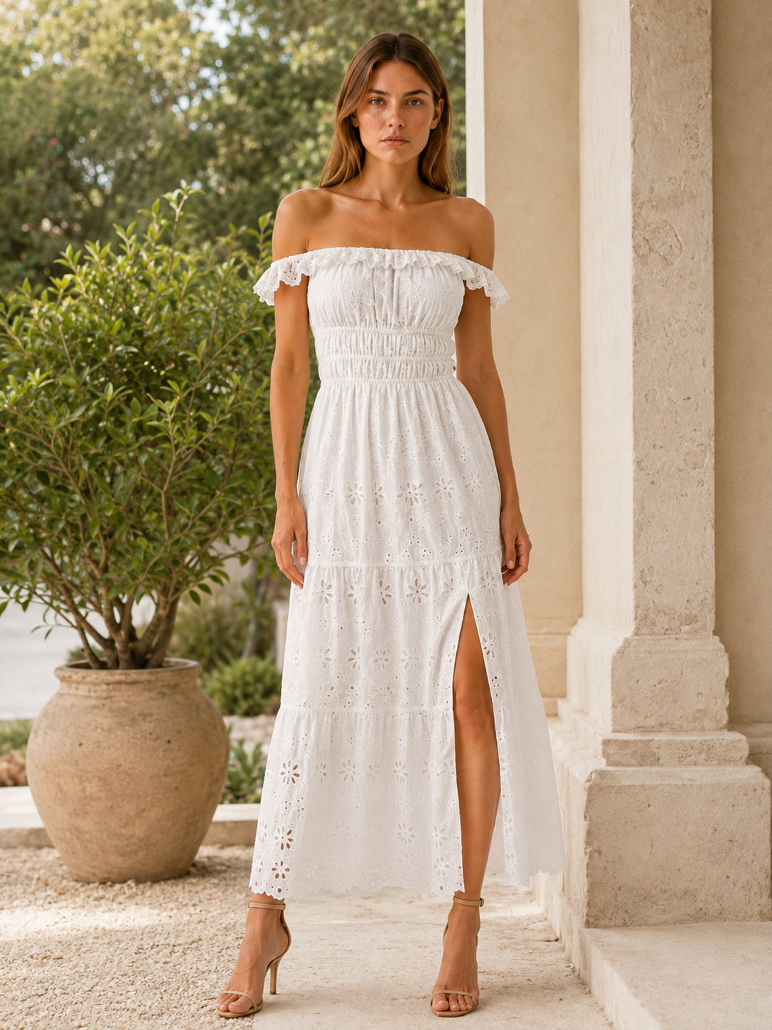 Morvella | Eyelet Maxi Dress with Ruffle Straps